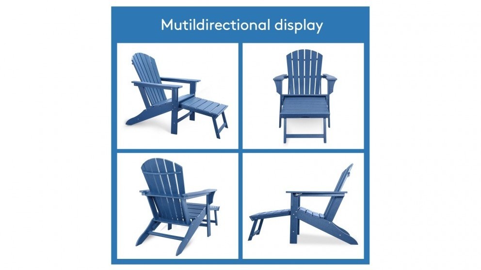 HDPE White Plastic Outdoor Patio Folding Adirondack Chair with Pull-Out Footrest