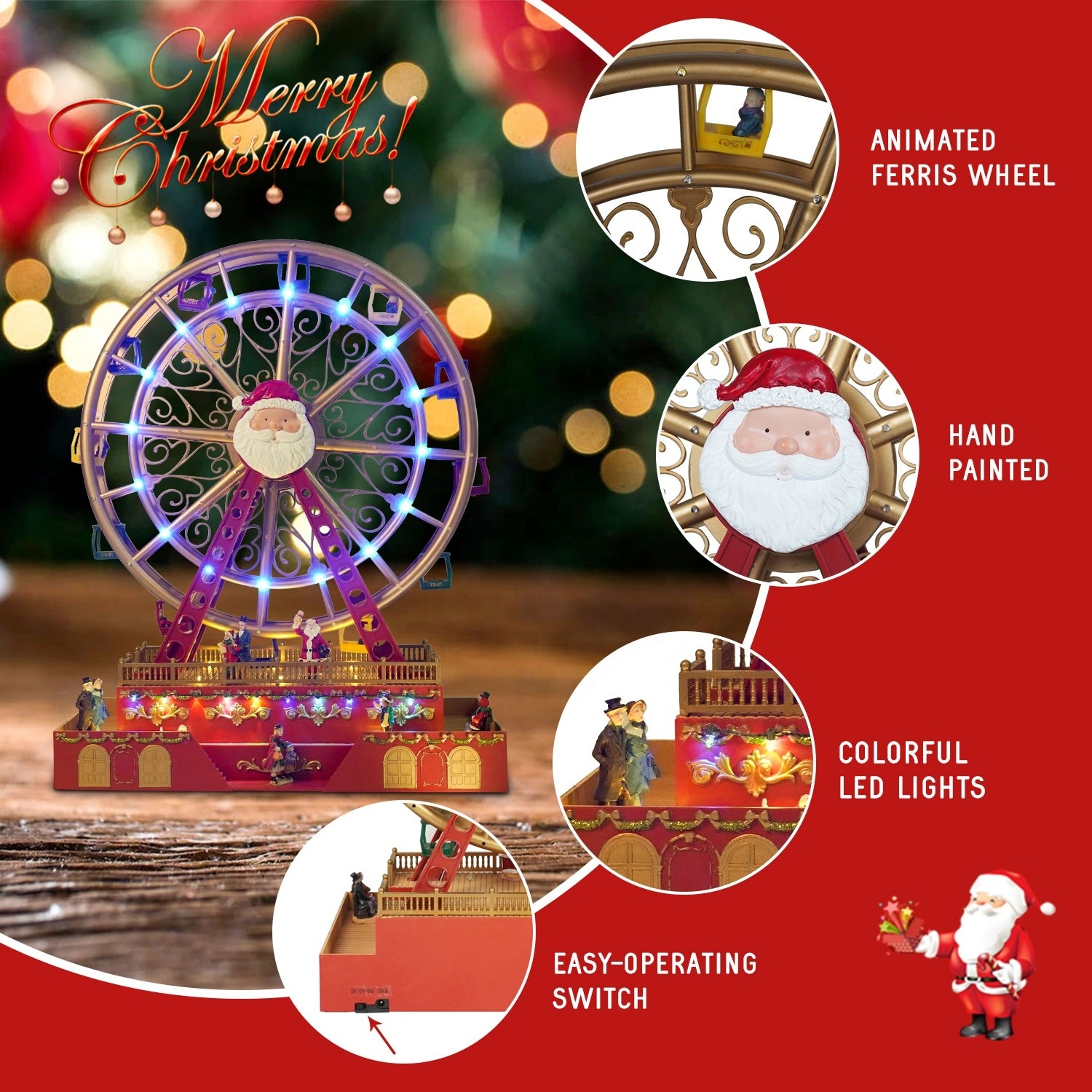 Wholesale noel Ferris Wheel Music Turning Christmas Design LED light Ferris Wheel CHRISTMAS DECORATION 2024