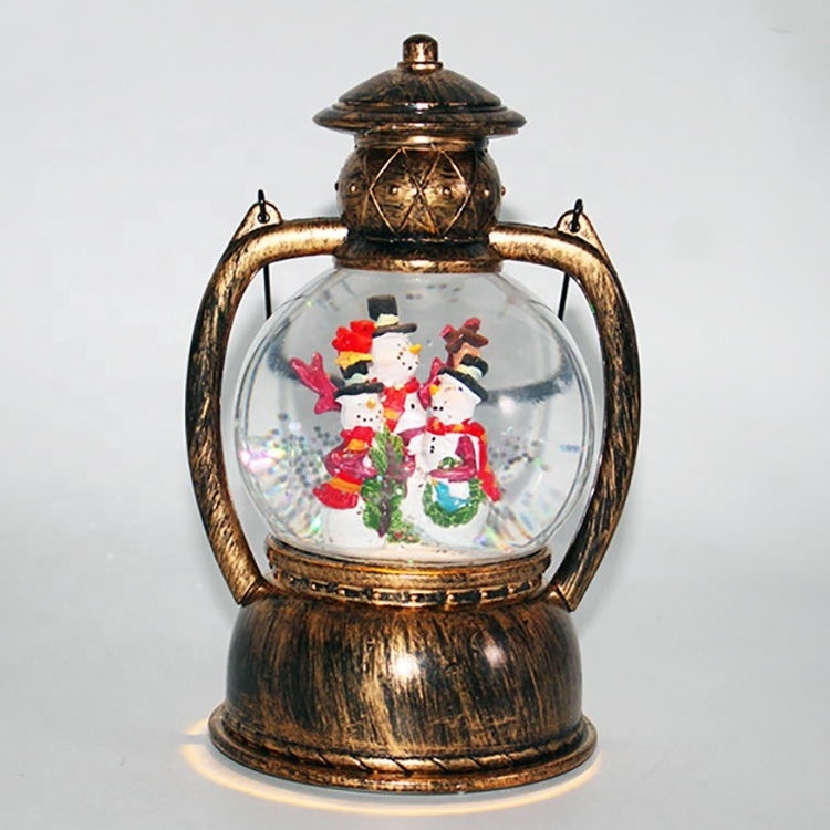 Plastic snowman led lighted Christmas lantern water spinning snow globe