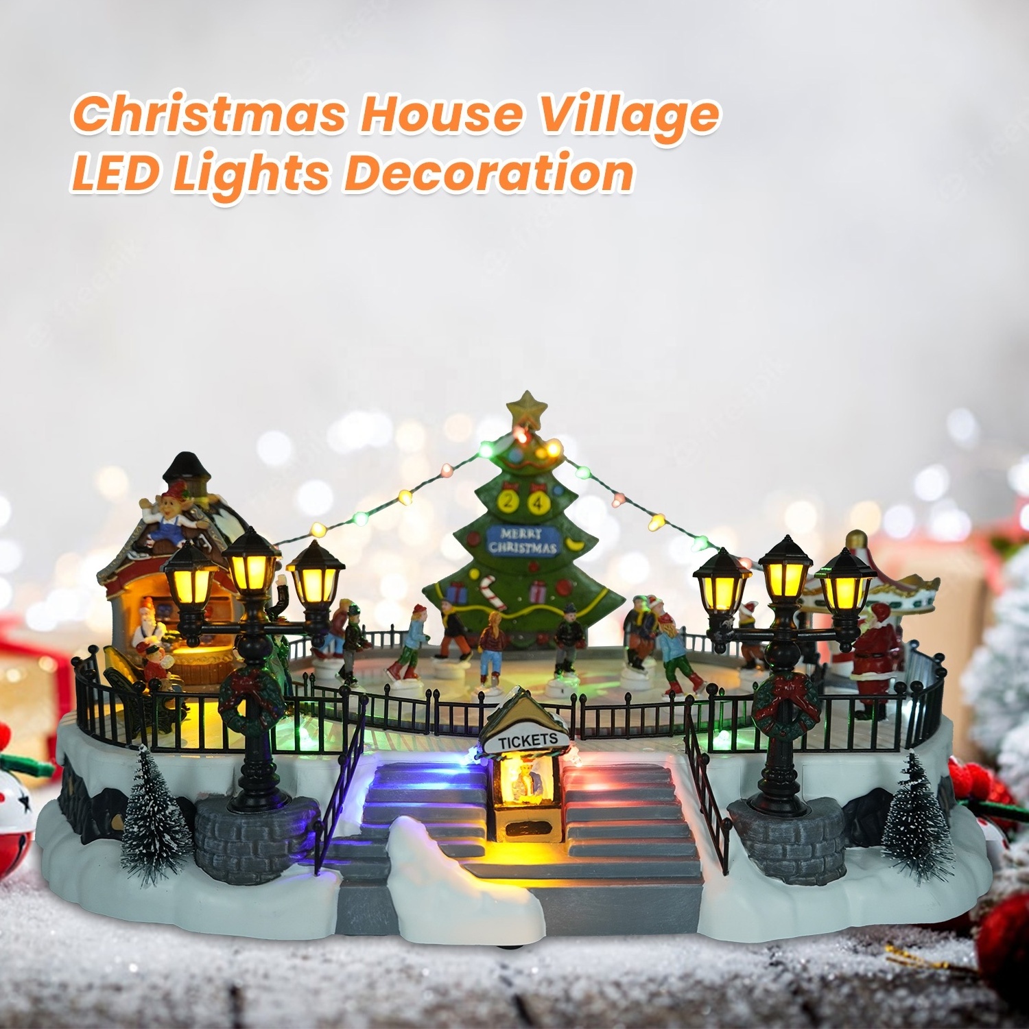 Wholesale Noel Led lighted Ski Xmas Scene Christmas Village set  ice rink