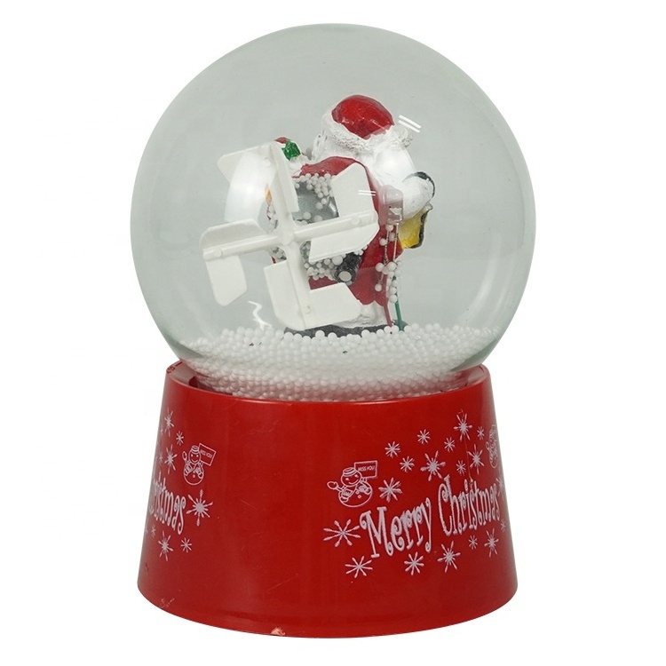 Wholesale battery custom creative glass dome resin Santa Christmas plastic empty snow globe with fan blowing snow