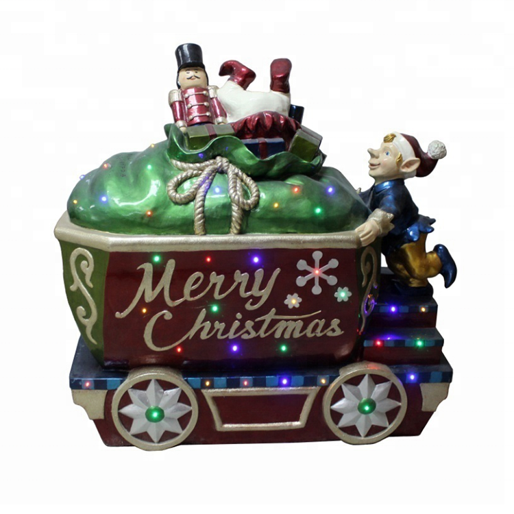 Shopping mall Life size Mult Led musical giant fiber glass polystone Santa reinder Sleigh and train figurine Christmas decor