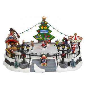 Wholesale Noel Led lighted Ski Xmas Scene Christmas Village set  ice rink