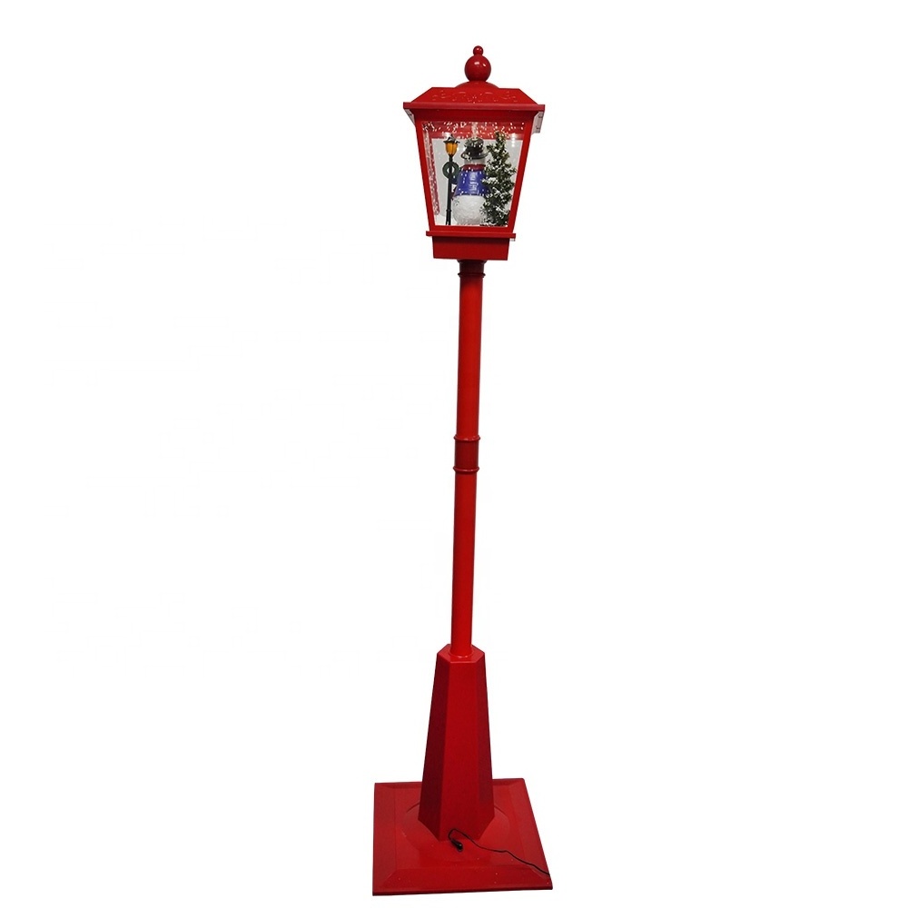 Wholesale Navidad indoor decor animated Christmas floor Street Lamp Post Light with blewing snow