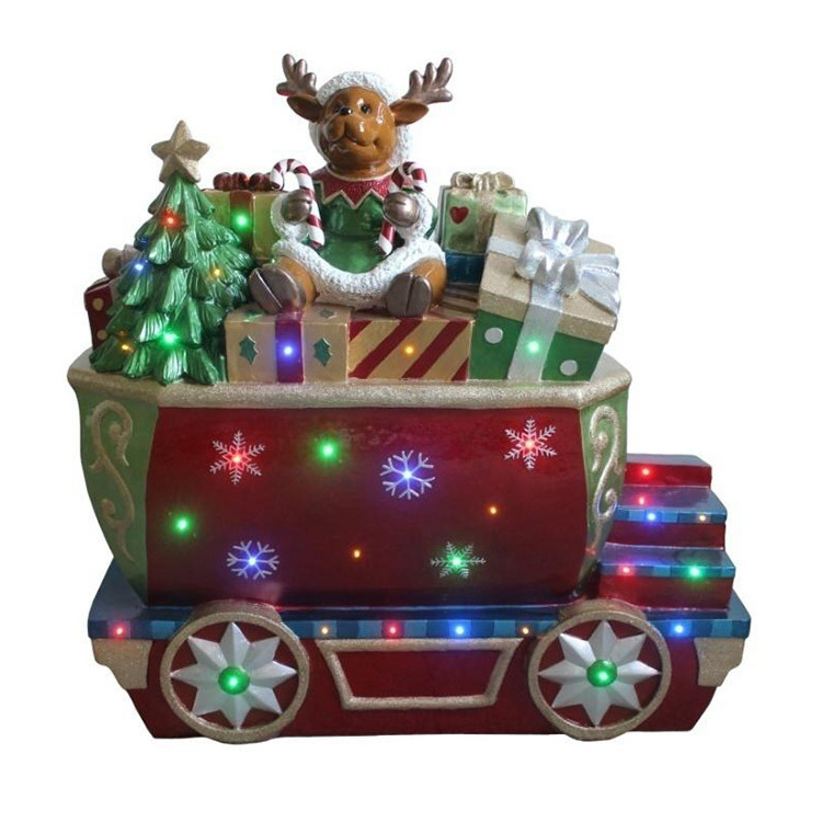 Shopping mall Life size Mult Led musical giant fiber glass polystone Santa reinder Sleigh and train figurine Christmas decor