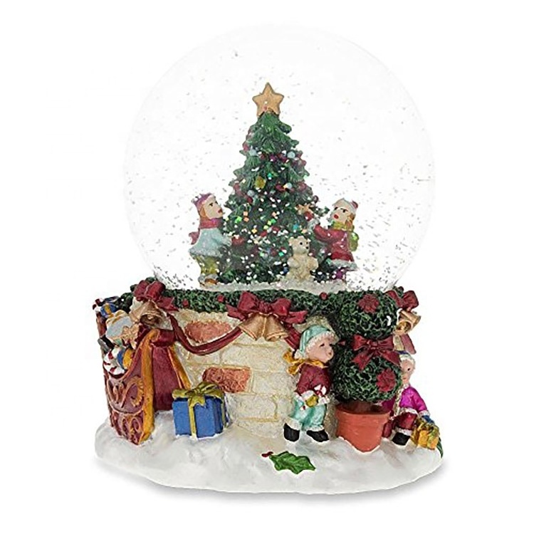 Winds up Christmas village Scene snowman musical water glitter custom snowball