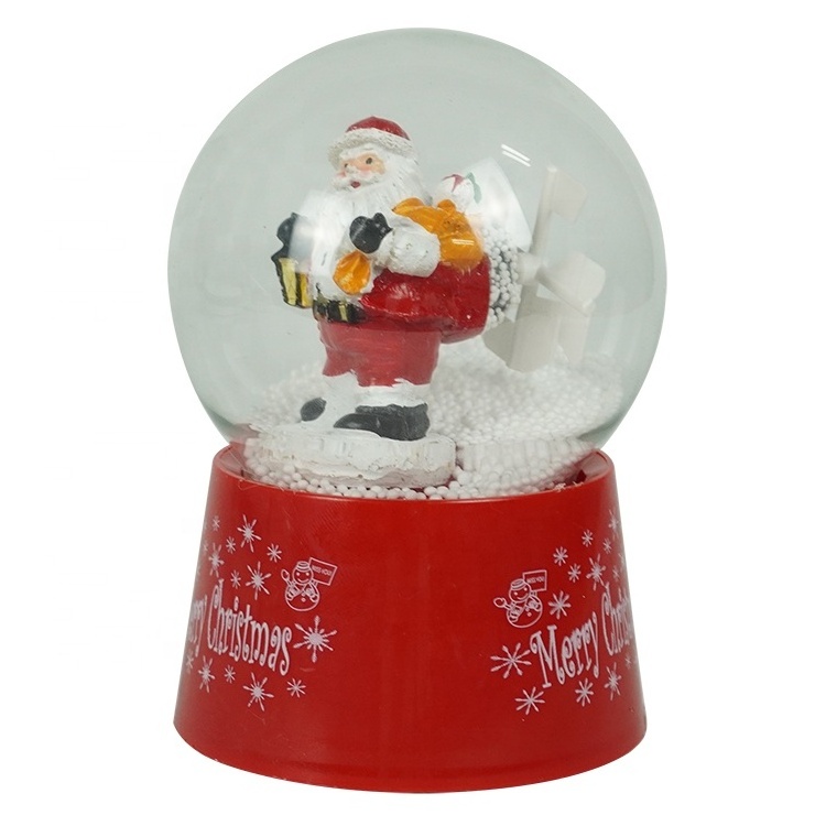 Wholesale battery custom creative glass dome resin Santa Christmas plastic empty snow globe with fan blowing snow