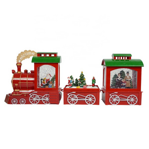 Indoor decor BO seasonal train design Santa Claus Xmas scene Musical Led Light Up Christmas Lantern Snow Globe with carollers