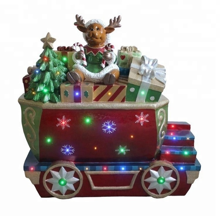 Musical Led light decor resin life size Christmas Santa Clause sleigh with train