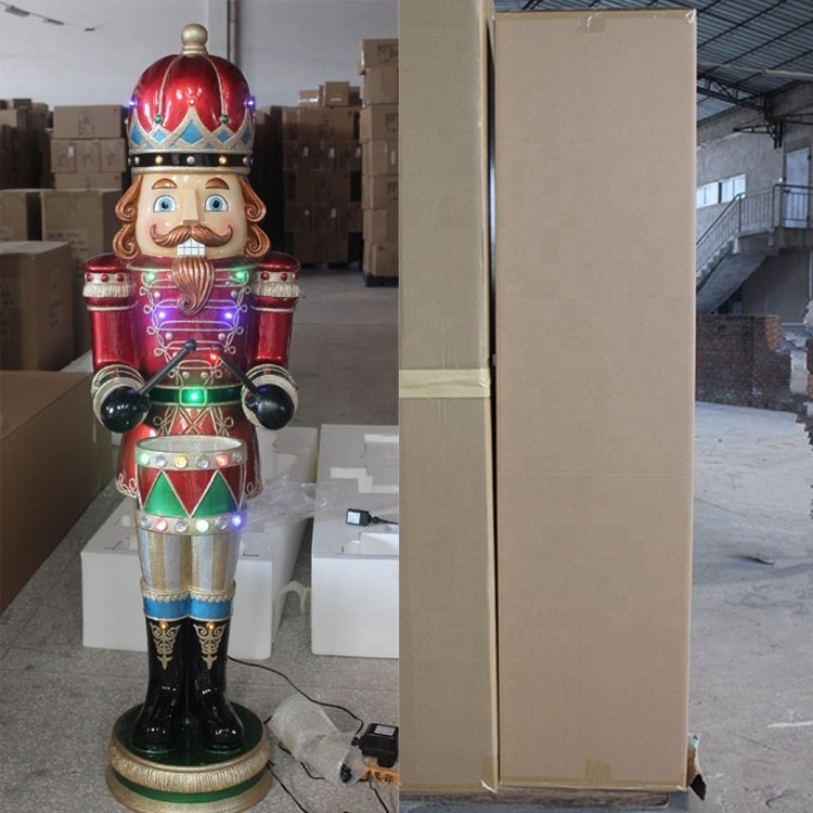 Wholesale casse Noisette Mult Led Musical playing drum decorative 6 ft Christmas fiberglass resin nutcracker soldier