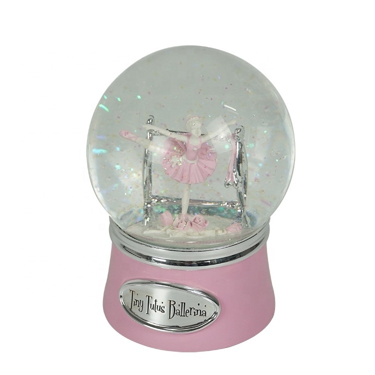 Promo Custom Made color glitter Souvenir swan lake ballerina snow globe with resin base