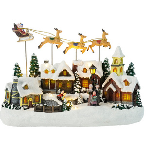 Battery Operated Musical LED Village with Santa and Deer,Christmas Village House,Christmas Resin Village Decoration