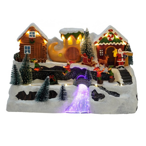 Wholesale LED christmas village houses christmas resin 2024 Christmas decoration with music movement and seesaw