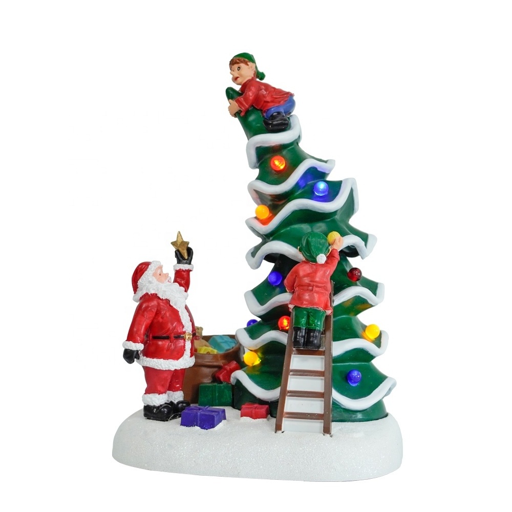 Wholesale Battery Operation Plastic  LED Musical Animated Christmas Tree scene Christmas village CHRISTMAS DECORATION 2024