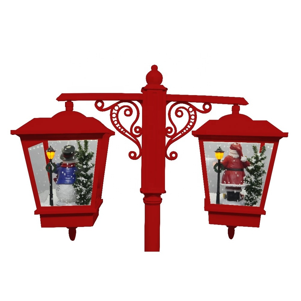 Musical waterproof Xmas Santa and snowman scene double lantern Led snowing Christmas street lamp post