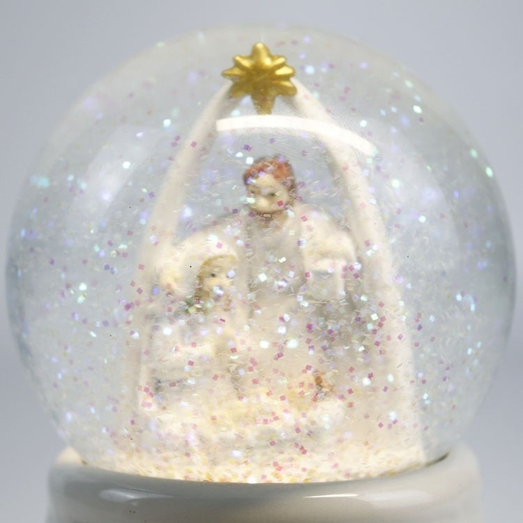 Nativity family custom design jesus baby handmade 3d snow globe with color glitter