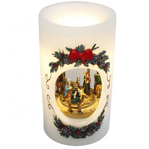 Navidad Warm White battery Paraffin Real Wax Christmas decor flameless 3d led candle