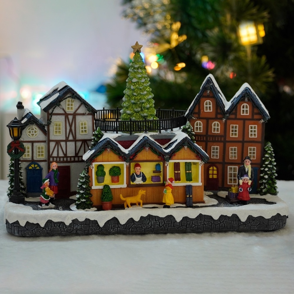 Hot selling CHRISTMAS DECORATION 2024 LED Village with Turning Function & Music christmas resin christmas gifts