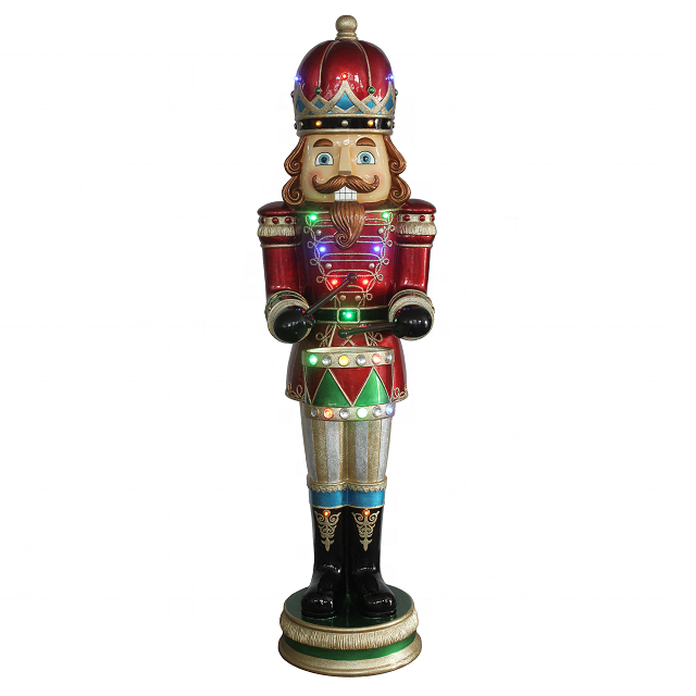 Wholesale casse Noisette Mult Led Musical playing drum decorative 6 ft Christmas fiberglass resin nutcracker soldier