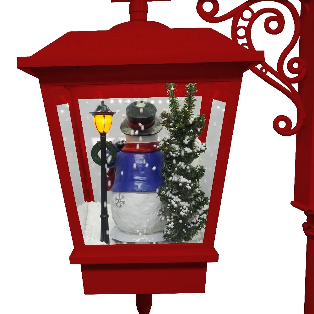 Musical waterproof Xmas Santa and snowman scene double lantern Led snowing Christmas street lamp post