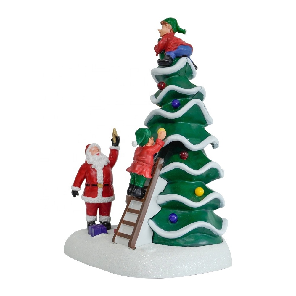 Wholesale Battery Operation Plastic  LED Musical Animated Christmas Tree scene Christmas village CHRISTMAS DECORATION 2024