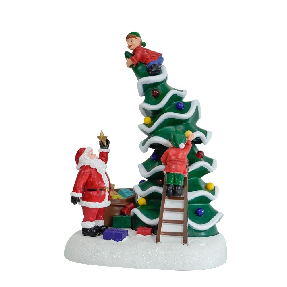 Wholesale Battery Operation Plastic  LED Musical Animated Christmas Tree scene Christmas village CHRISTMAS DECORATION 2024