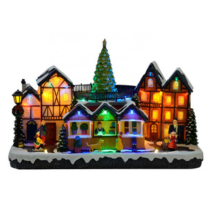 Hot selling CHRISTMAS DECORATION 2024 LED Village with Turning Function & Music christmas resin christmas gifts