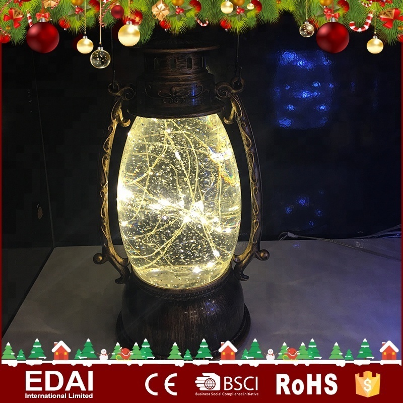 Acrylic led glittering sequins water lantern snowball christmas decoration