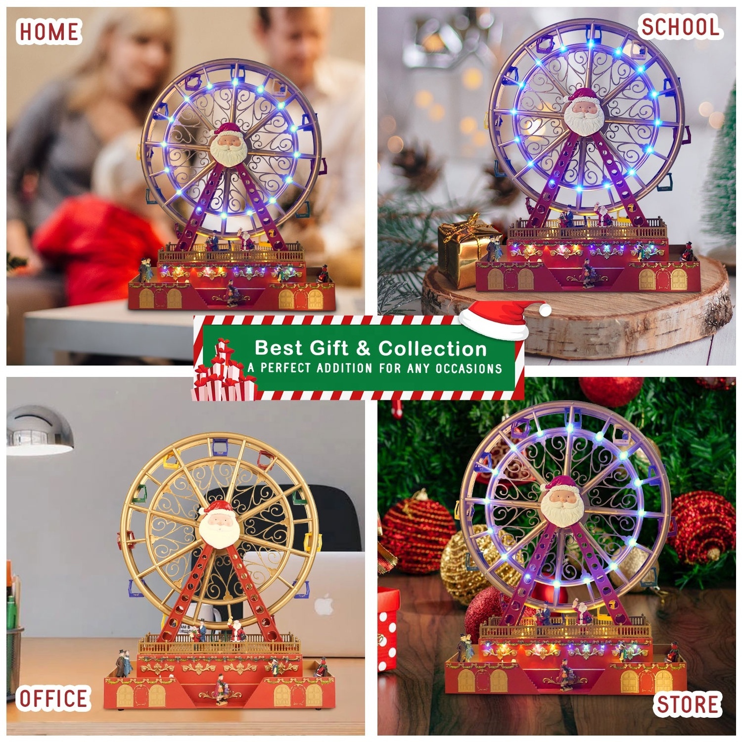 Wholesale noel Ferris Wheel Music Turning Christmas Design LED light Ferris Wheel CHRISTMAS DECORATION 2024