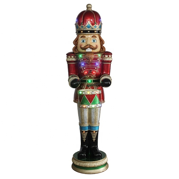 Wholesale casse Noisette Mult Led Musical playing drum decorative 6 ft Christmas fiberglass resin nutcracker soldier