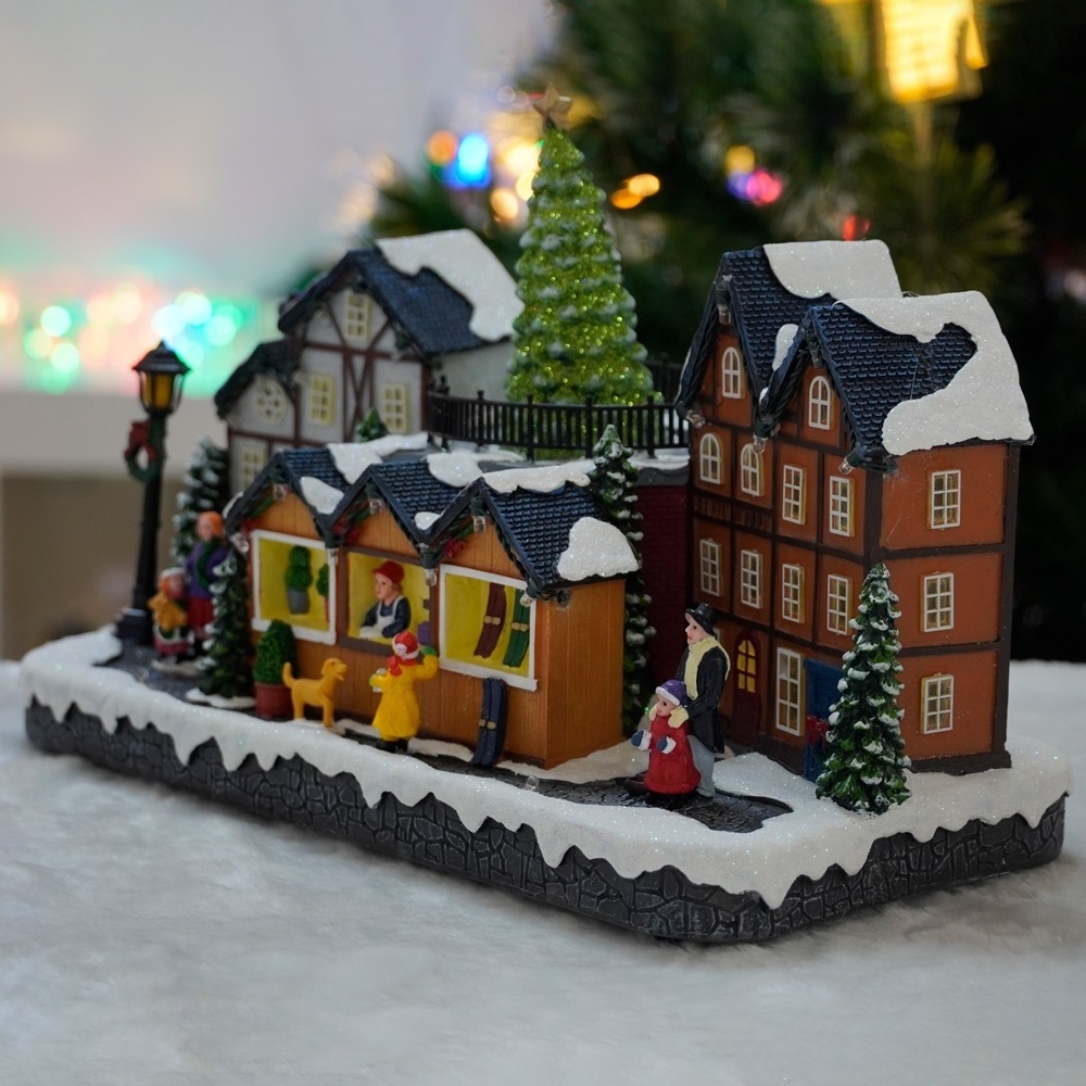 Hot selling CHRISTMAS DECORATION 2024 LED Village with Turning Function & Music christmas resin christmas gifts