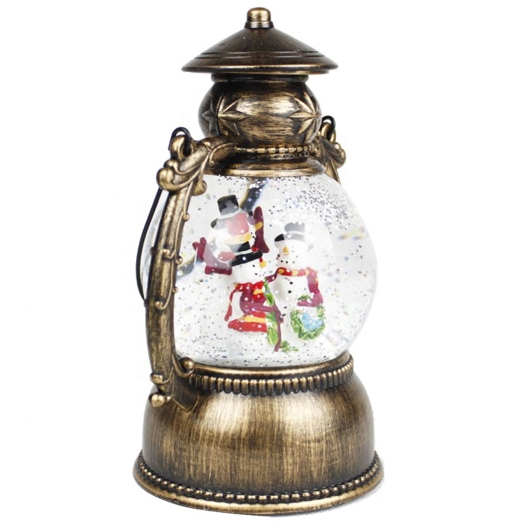 Traditional Xmas seasonal antique plastic led water spinning Christmas lantern snow globe with glitter