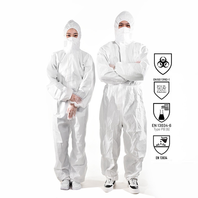 2024 RTS Cheap Dupont Fabric Hazmat Suit SMS AAMI PPE Microporous Painter Protective Jumpsuit Anti-static Disposable Coveralls