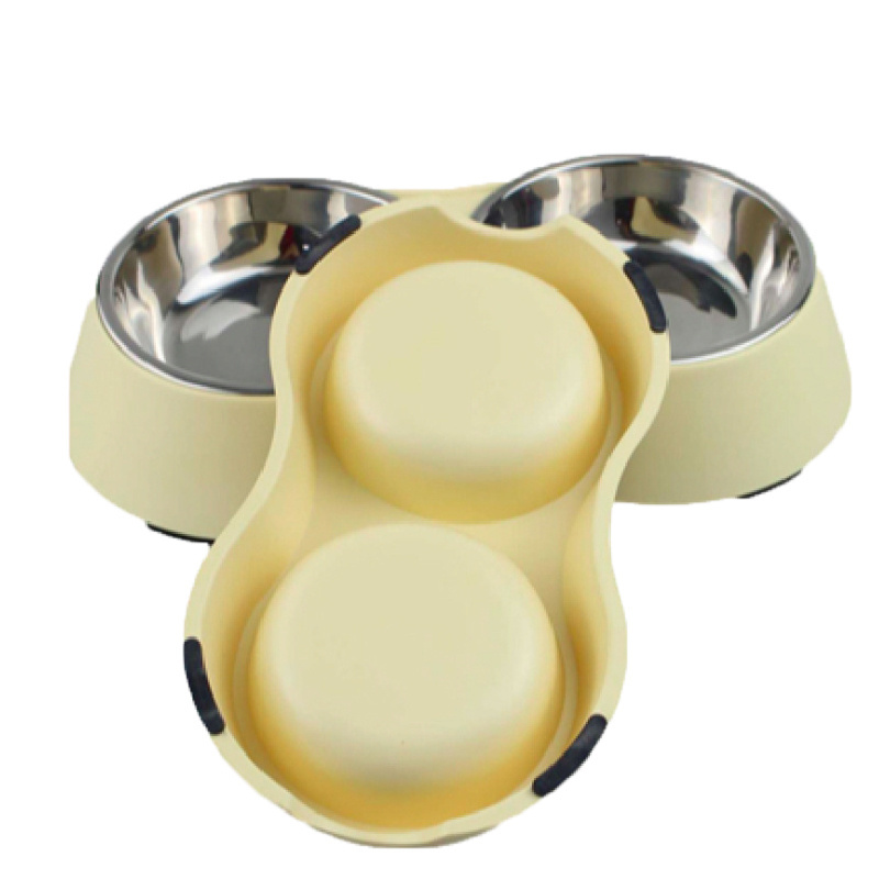 Stainless Steel Melamine Pet Bowl Double Diner Pet Bowl With Non-Skid Rubber Feet Feeder For Dogs Cats And Small Animal