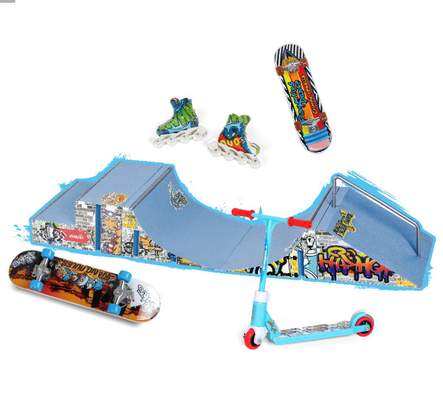 New Finger skate board park Half pipe shape with bike boards wheels and tools for kids teenager skateboarder training props