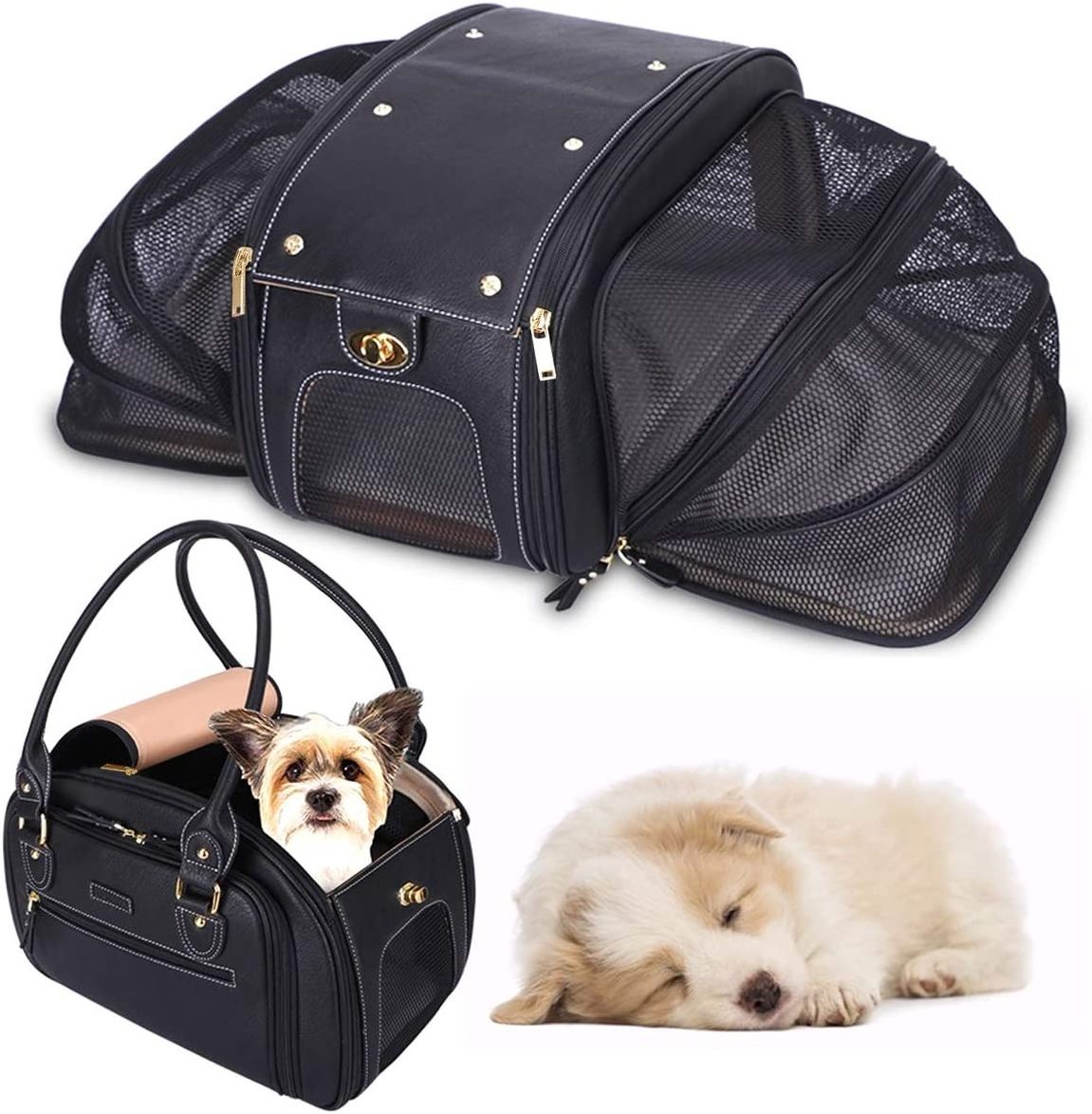 Pet Carrier Expandable Foldable Airline Approved Leather Pet Travel Portable Bag designer dog carrier