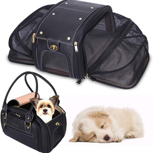 Pet Carrier Expandable Foldable Airline Approved Leather Pet Travel Portable Bag designer dog carrier