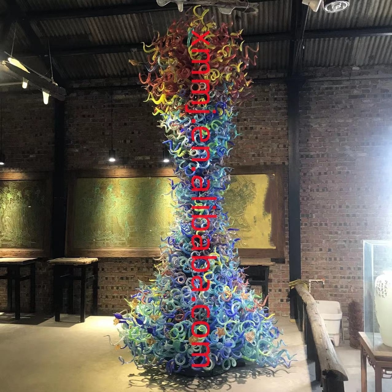 Modern Custom Made Tall Tree Large Hotel Decor Lighting Floor Sculpture Coloured Glaze Culture Murano Glass Hand Blown Glass MJ