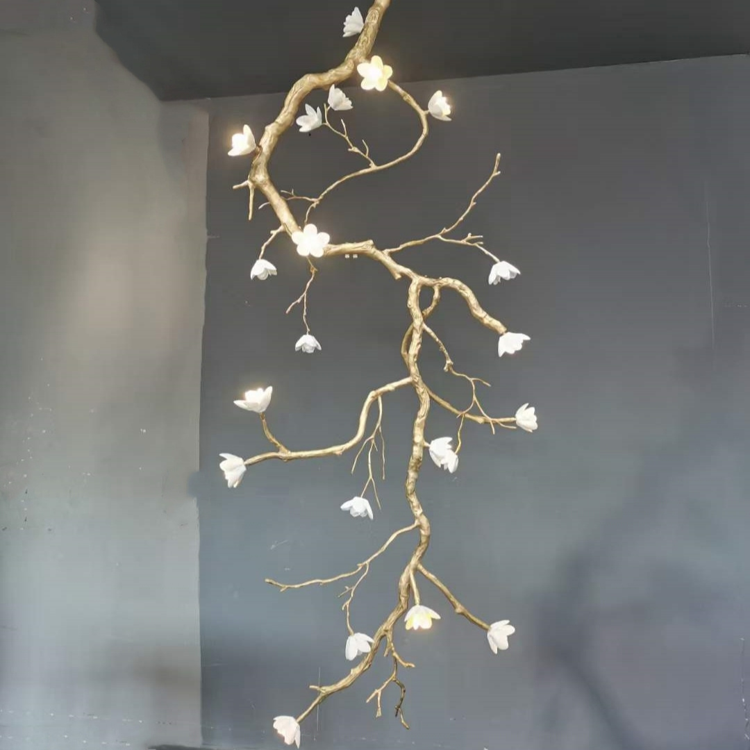 Besboke order to order non-standard diy long large tree branch antique gold metal solid brass copper bronze chandelier