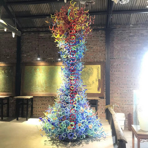 Modern Custom Made Tall Tree Large Hotel Decor Lighting Floor Sculpture Coloured Glaze Culture Murano Glass Hand Blown Glass MJ