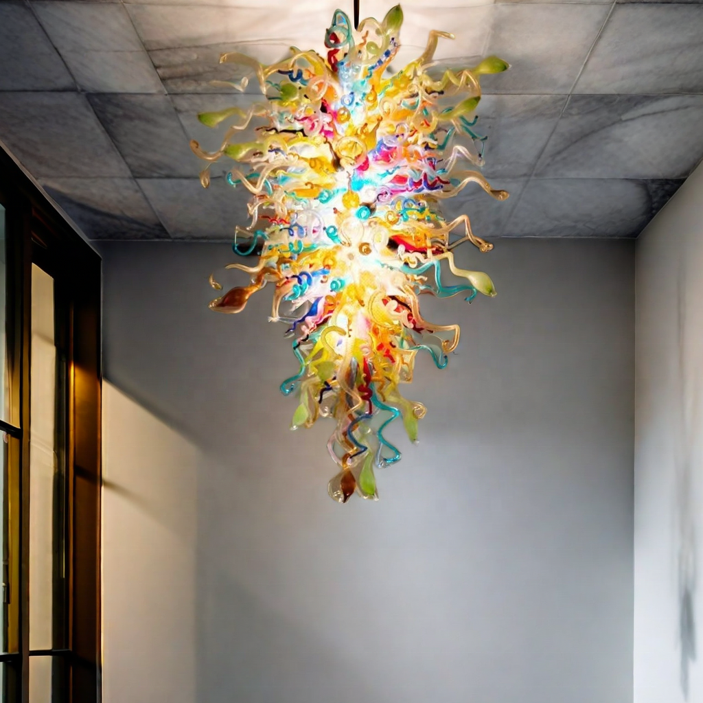 Handmade Mouth Blown Art Chandelier Hotel restaurant Pendant Colorful Chihuly Style Murano Stained colorful Glass chandelier