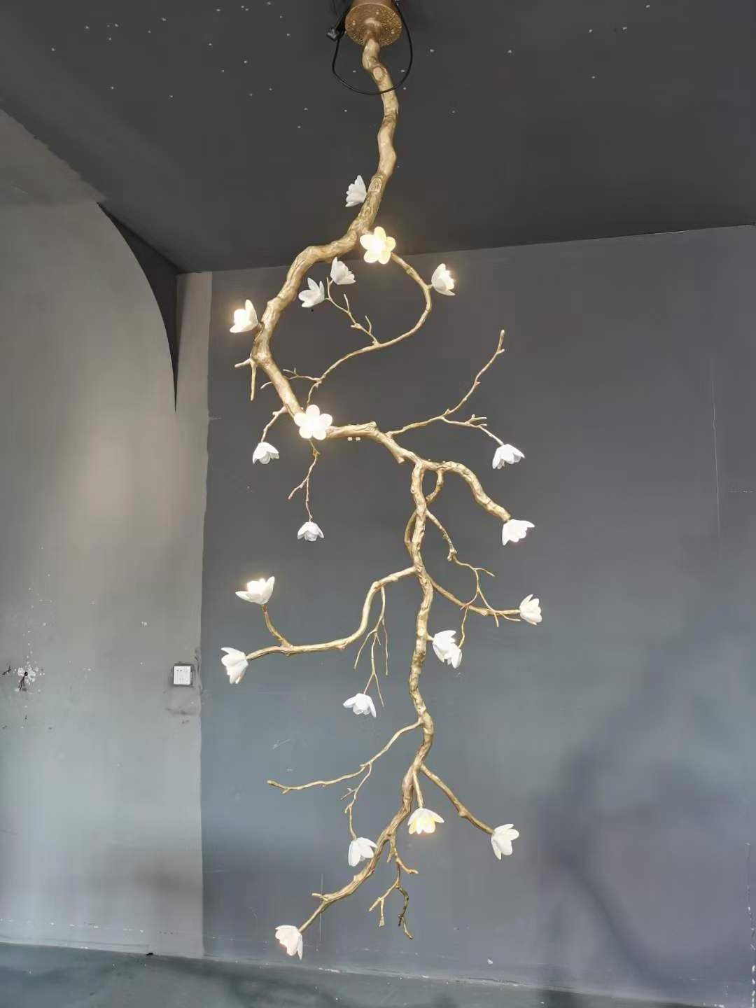 Besboke order to order non-standard diy long large tree branch antique gold metal solid brass copper bronze chandelier