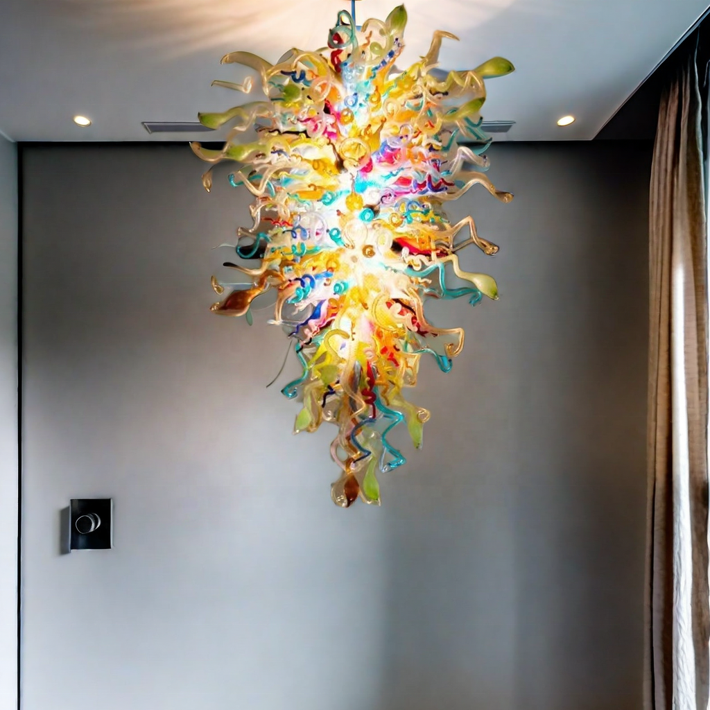 Handmade Mouth Blown Art Chandelier Hotel restaurant Pendant Colorful Chihuly Style Murano Stained colorful Glass chandelier