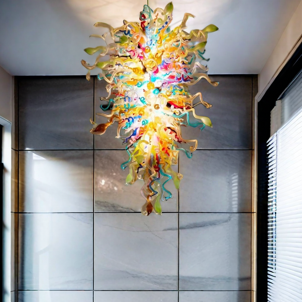 Handmade Mouth Blown Art Chandelier Hotel restaurant Pendant Colorful Chihuly Style Murano Stained colorful Glass chandelier