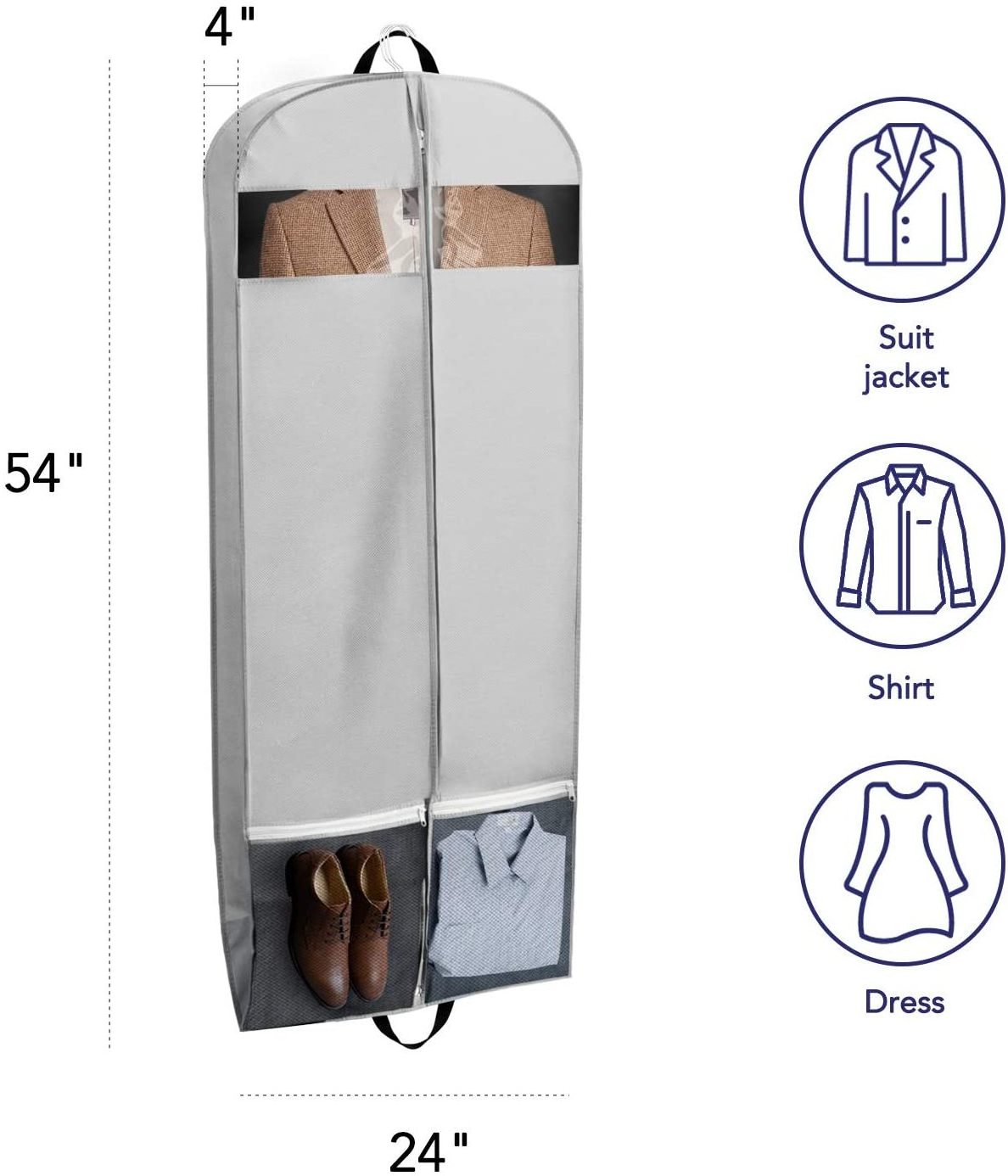 Hot Sale Customized Business Waterproof Non Woven Travel Mens Shirt Dress Suits Garment Bags Suit Bag Cover With Clear Window