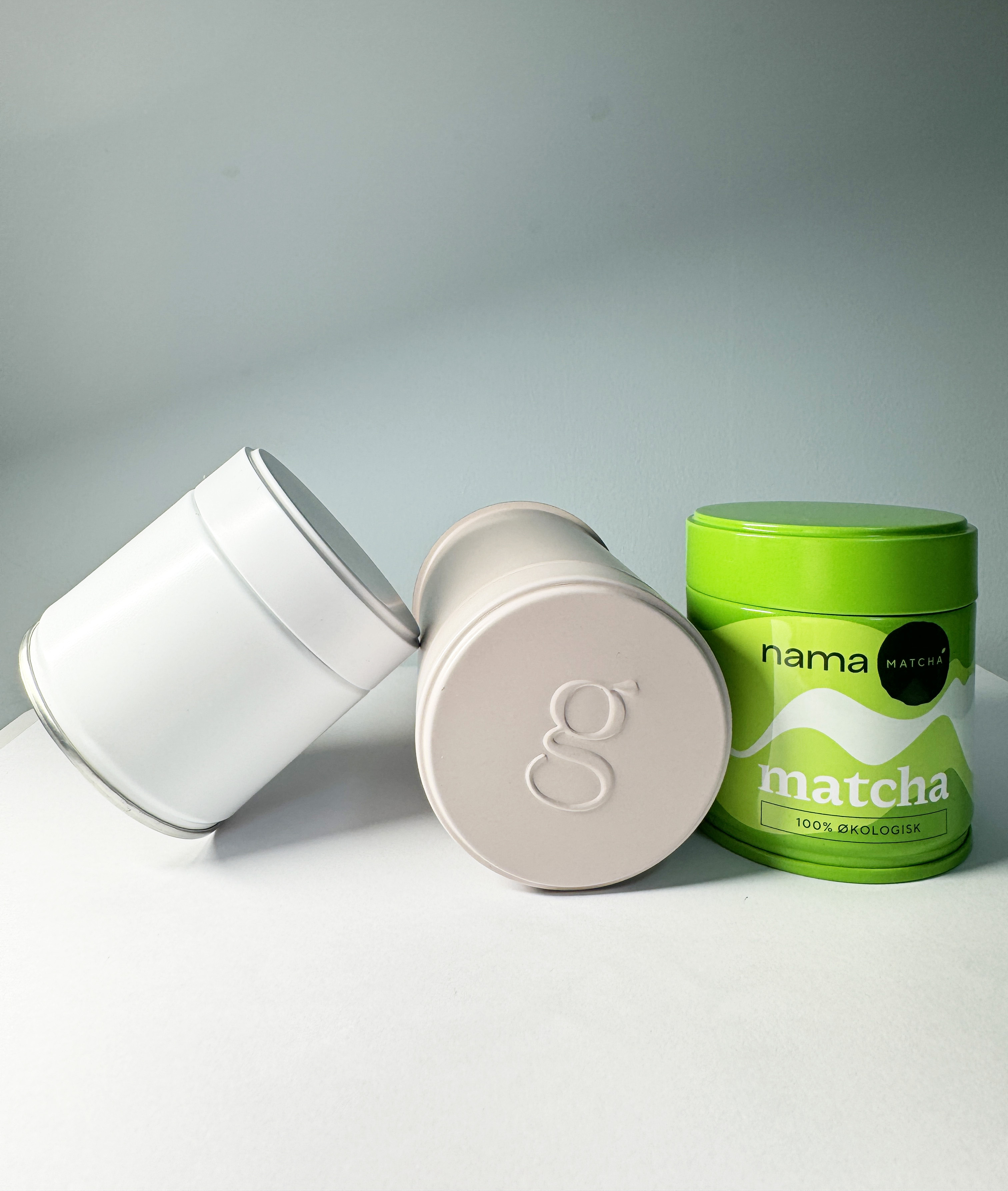 empty 30g matcha powder round tin can with screw lid