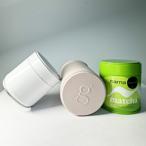 empty 30g matcha powder round tin can with screw lid