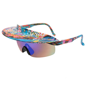 2024 new big frame riding glasses women fashion colorful hat sunglasses personalized visor cycling sport sunglasses