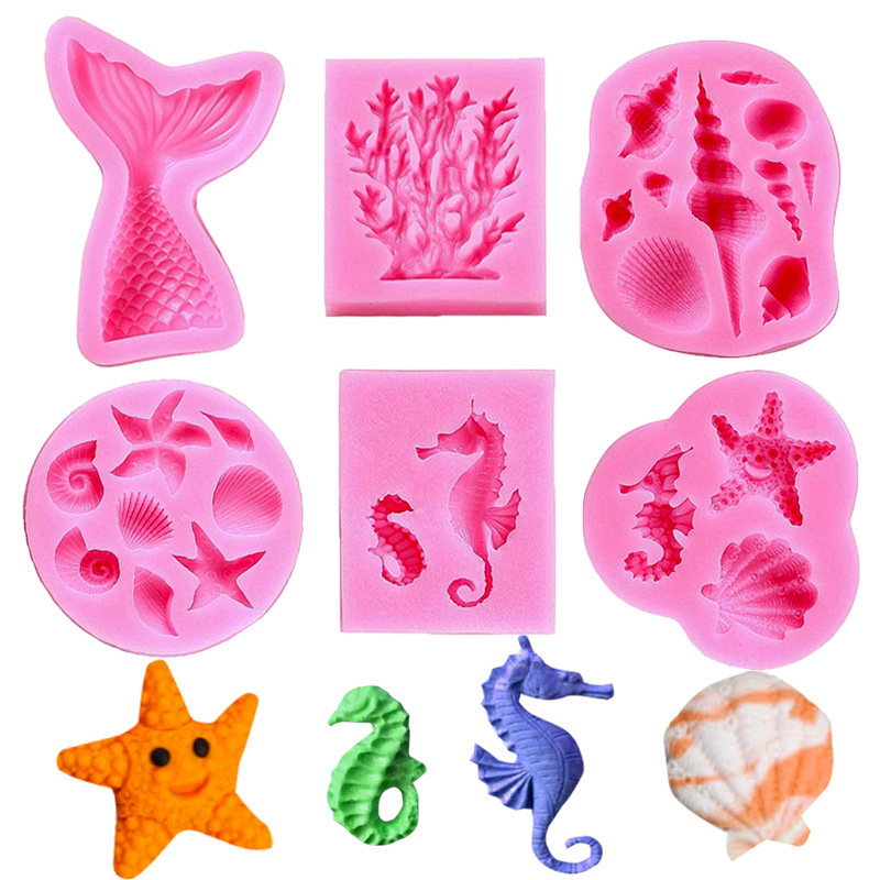 Variety of marine Seashell sets, fondant soft pottery epoxy clay plaster decoration modeling tool  Tail Cake Silicone