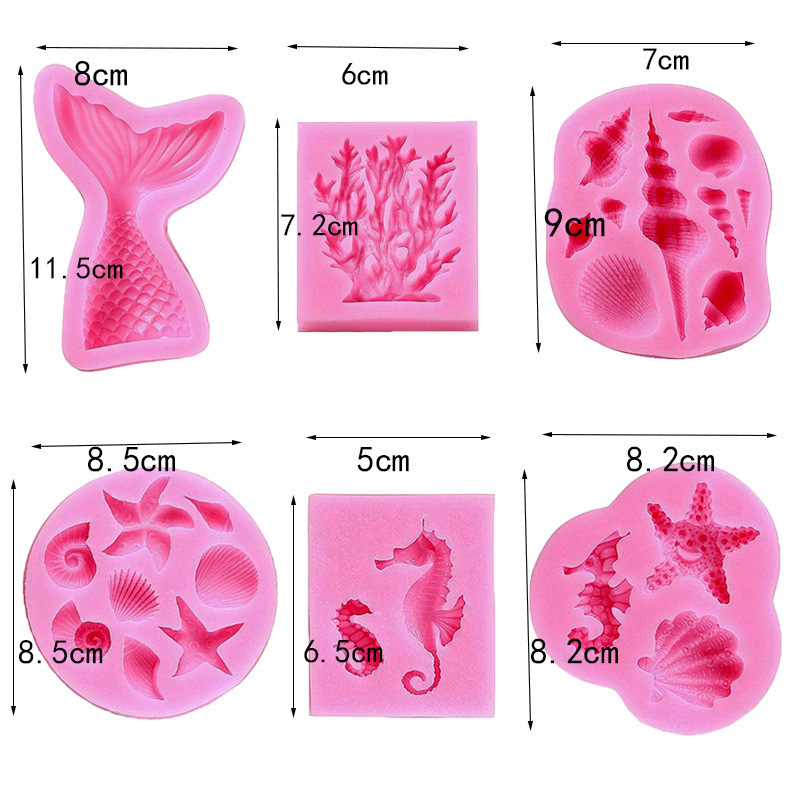 Variety of marine Seashell sets, fondant soft pottery epoxy clay plaster decoration modeling tool  Tail Cake Silicone